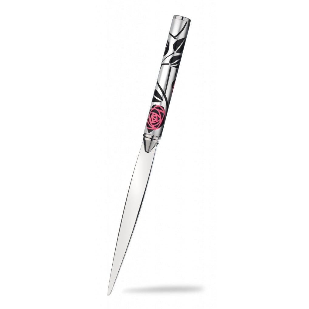Pen & Letter Opener Set With Mackintosh Pink & Black Rose Design Comes Gift Boxed