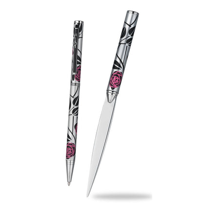 Pen Letter Opener Set Mackintosh Pink Black Rose Design Comes Gift Boxed