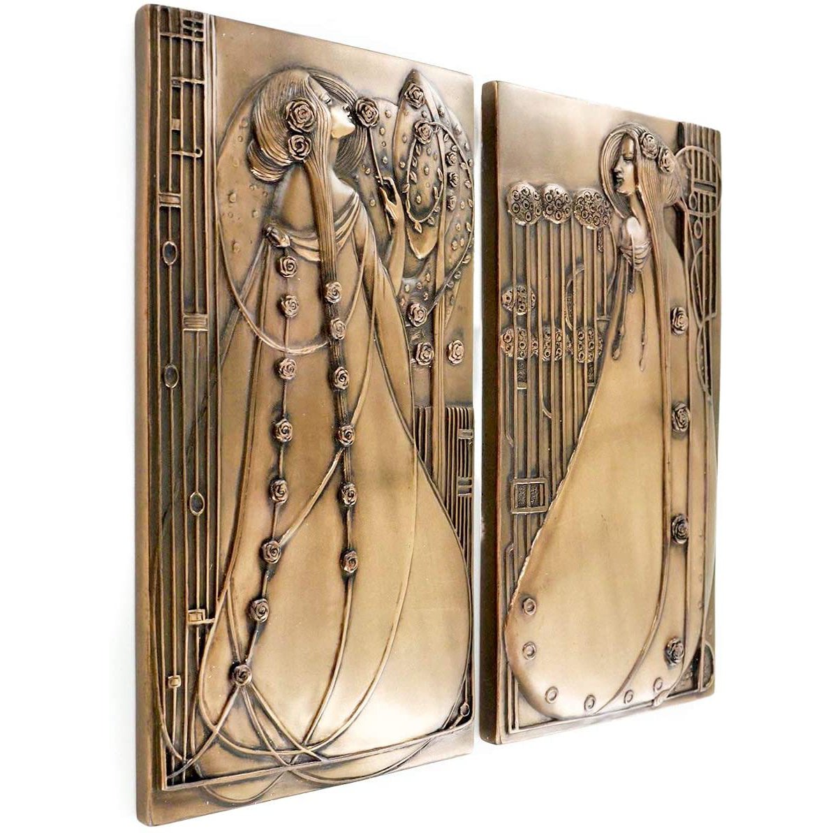 Charles Rennie Mackintosh Style Pair Wall Plaques