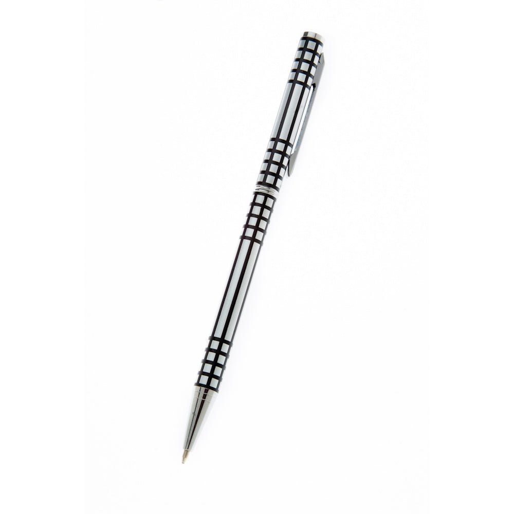 Silver Black Mackintosh Lattice Design Slimline Ballpoint Pen