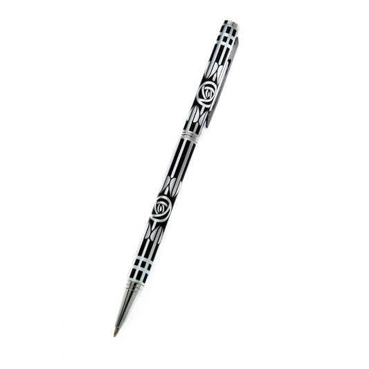 Silver & Black Mackintosh Rose Design Slimline Ballpoint Pen