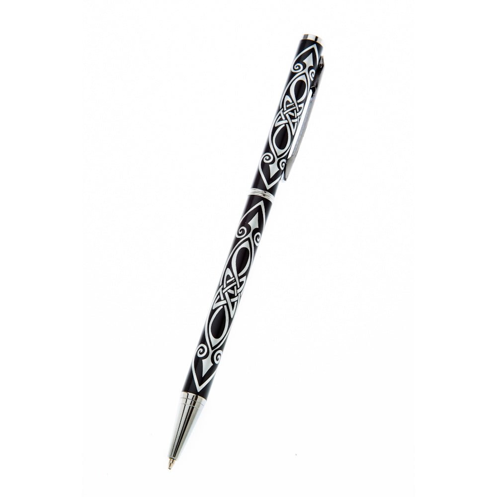 Black Silver Celtic Spear Design Slimline Ballpoint Pen
