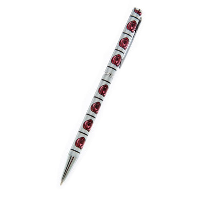 Silver Red Mackintosh Rose Lattice Design Slimline Ballpoint Pen