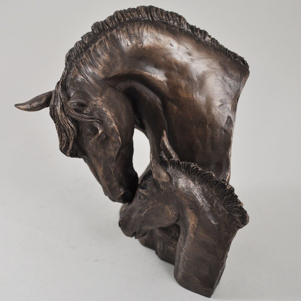 Mare & Foal Horses Head Figure By David Geenty Signed Cold Cast Bronze