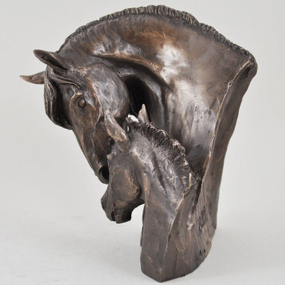 Mare Foal Horses Head Figure David Geenty Signed Cold Cast Bronze