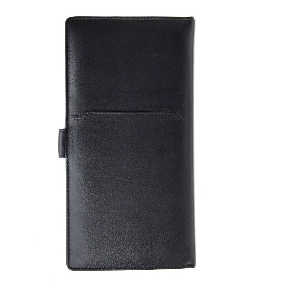 Leather Travel Wallet Passport Holder Tab Closure Black