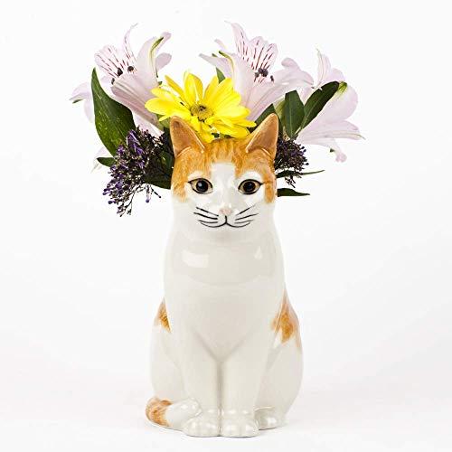 Ceramic Ginger White Cat Small Flower Vase Called Squash
