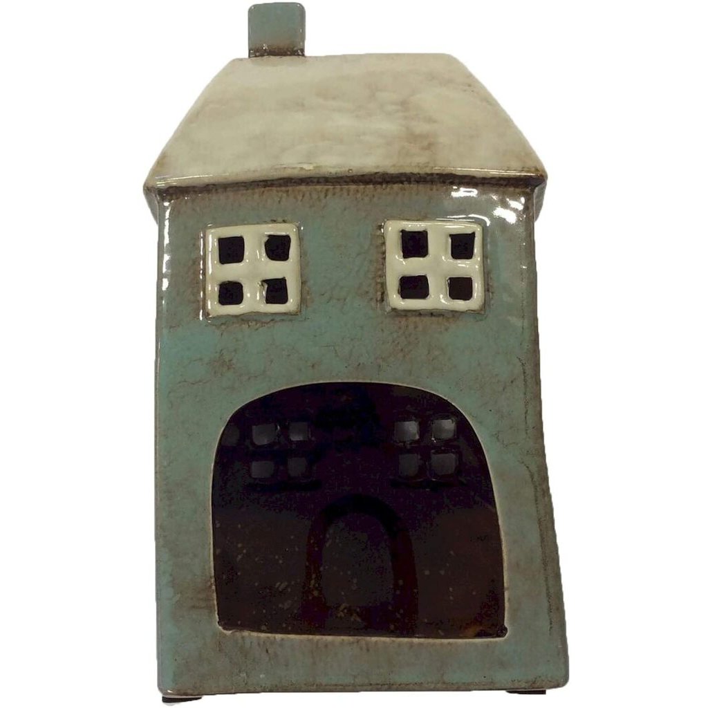 Village Pottery Tall Blue House Tea Light Holder