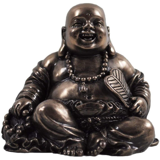 Happy Buddha Sitting Laughing In Cold Cast Bronze