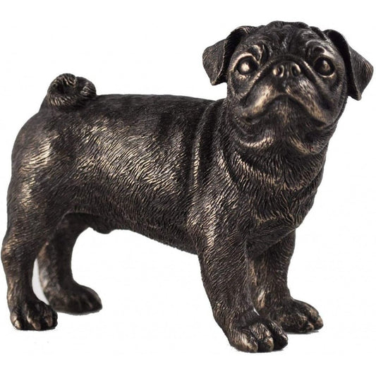 Pug Dog Figure Cold Cast Bronze Standing Sculpture