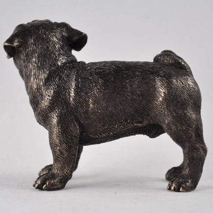 Pug Dog Figure Cold Cast Bronze Standing Sculpture