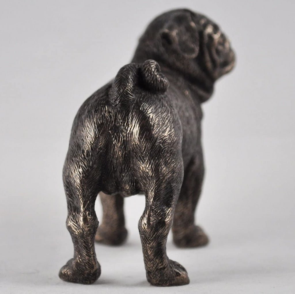 Pug Dog Figure Cold Cast Bronze Standing Sculpture