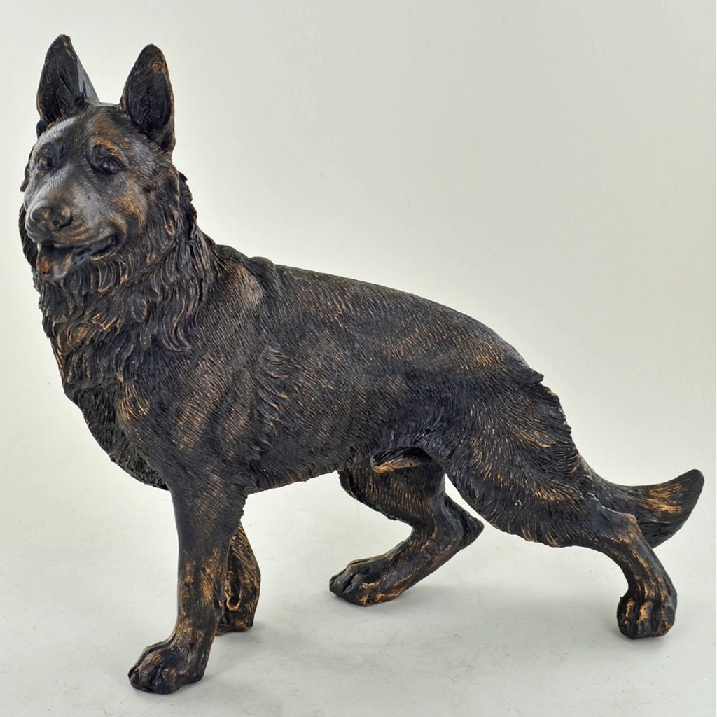 German Shepherd Dog Painted Bronze Resin Sculpture