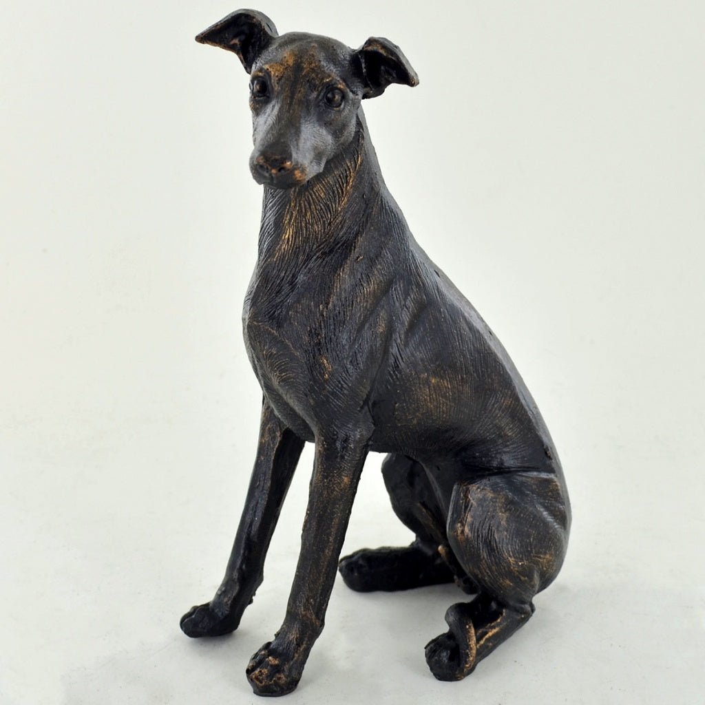 Whippet Dog Painted Bronze Resin Sculpture