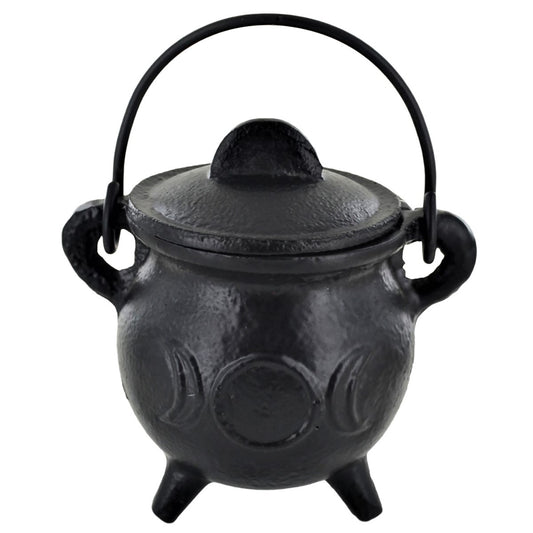Cast Iron Small Cauldron Triple Moon Design With Removable Lid