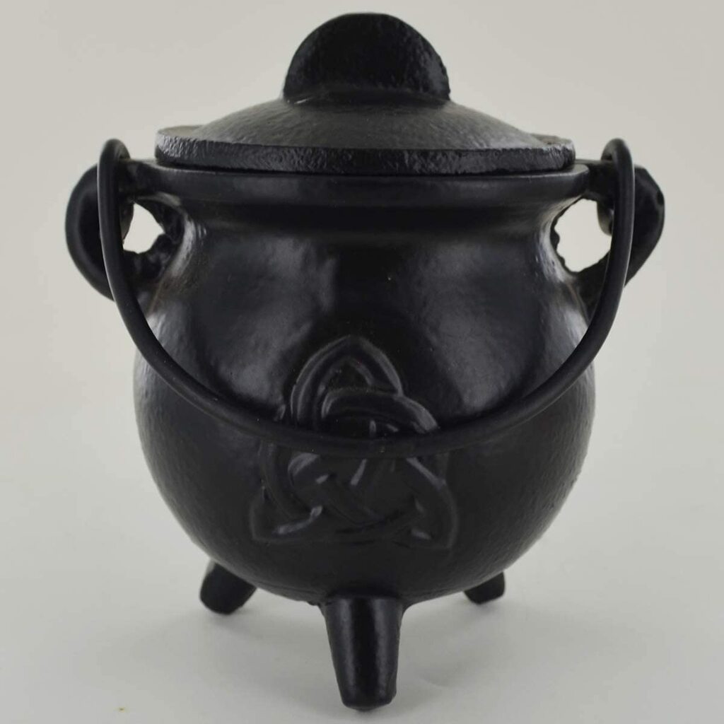 Cast Iron Small Cauldron Triquetra Design With Removable Lid