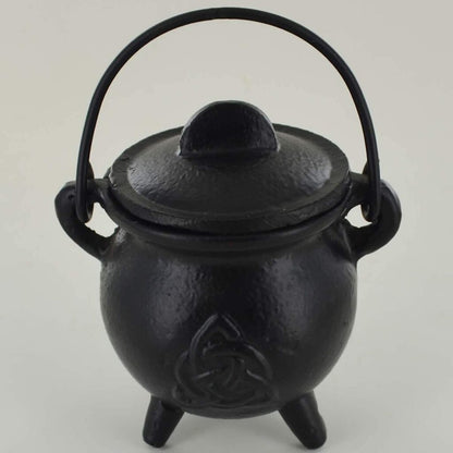 Cast Iron Small Cauldron Triquetra Design Removable Lid