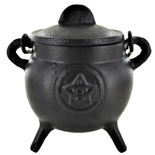 Cast Iron Small Cauldron Pentagram Design With Removable Lid
