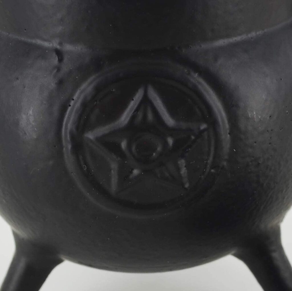 Cast Iron Small Cauldron Pentagram Design Removable Lid