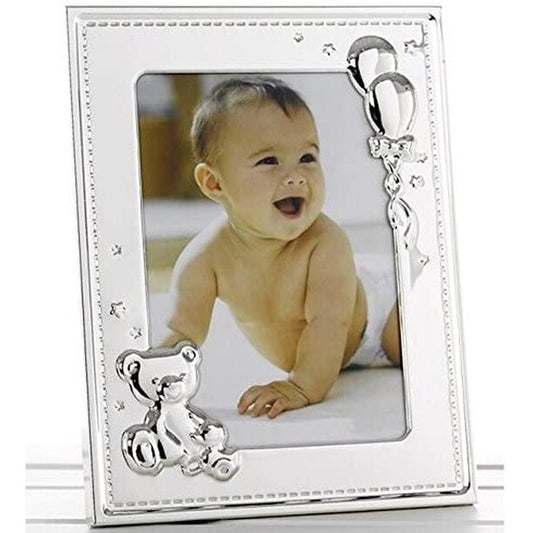 Baby Silver Coloured Photo Frame Bear Balloon Detail