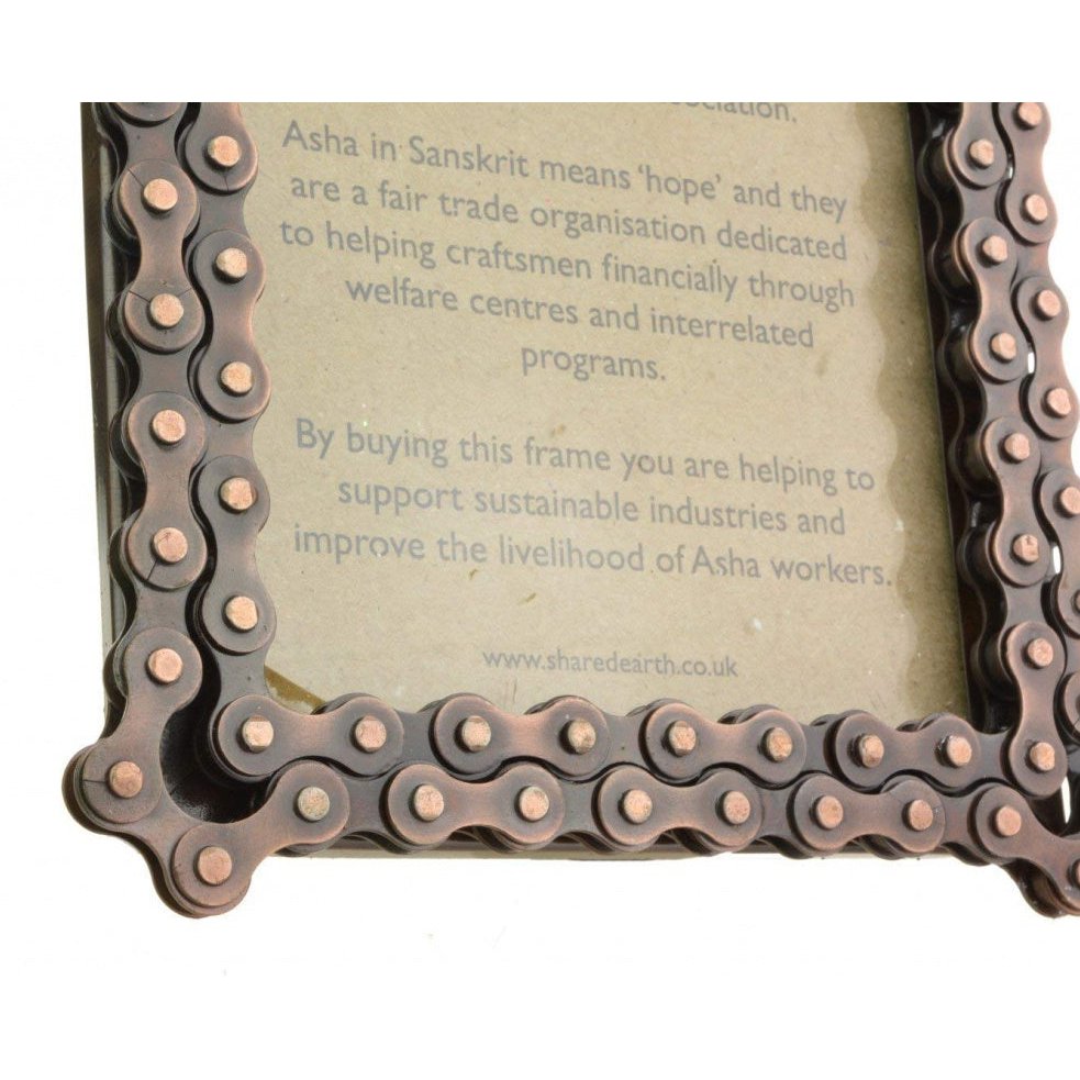 Recycled Bike Chain Photo Frame 6 x 4 Inches Bronze Coloured Fair Trade