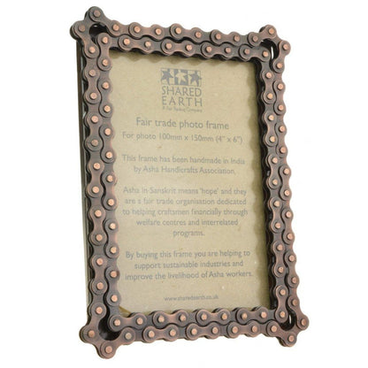 Recycled Bike Chain Photo Frame Inches Bronze Coloured Fair Trade