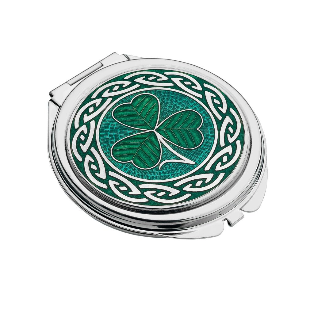 Compact Mirror Enamelled Shamrock Celtic Design Sea Gems