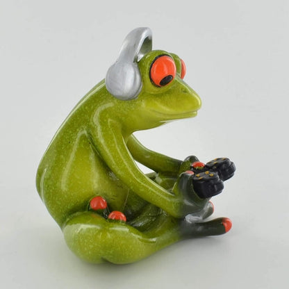 Comical Frog Super Gamer, Gamer Frog Resin Figurine