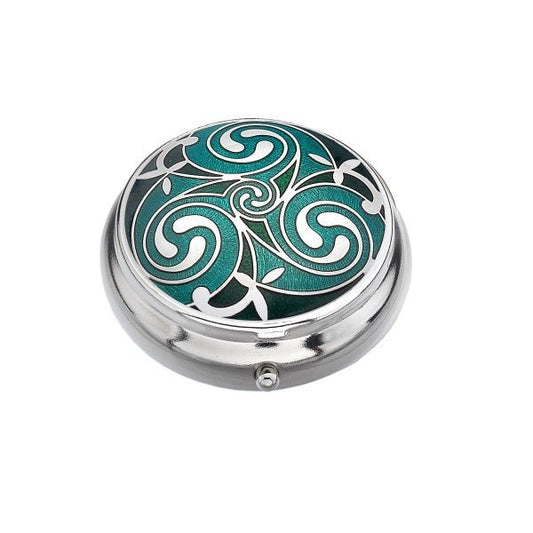 Celtic Green Triskele Design Enamel Silver Plated Pill Box