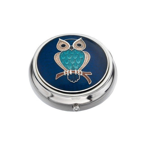 Blue Owl Enamel & Silver Plated Pill Box