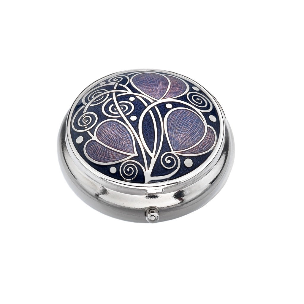 Purple Celtic Swirls Design Enamel Silver Plated Pill Box