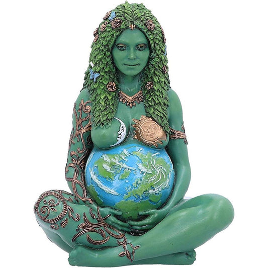 Ethereal Mother Earth Art Statue Painted Figurine In Green