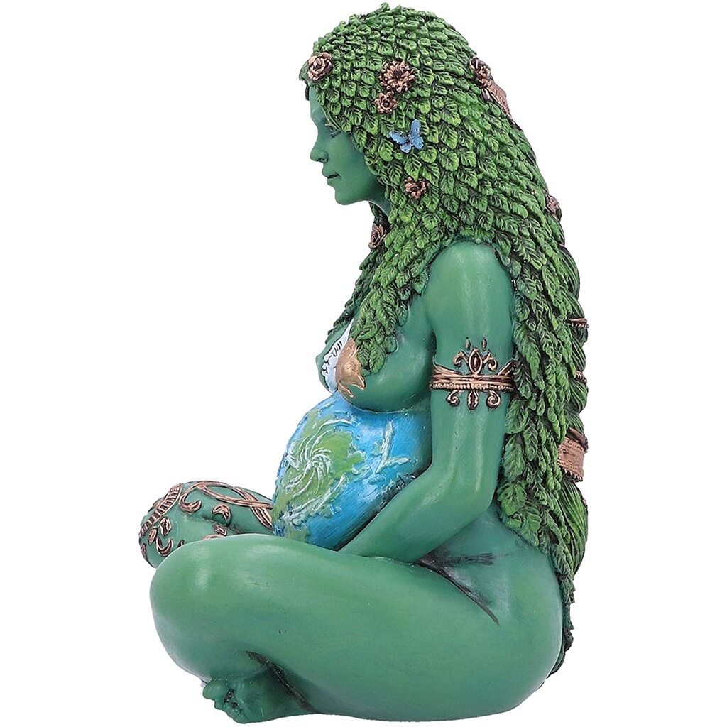 Ethereal Mother Earth Art Statue Painted Figurine Green