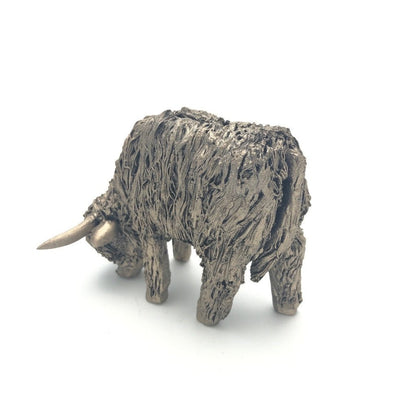 Frith - Fiona Miniature Highland Cow Grazing Sculpture By Veronica Ballan
