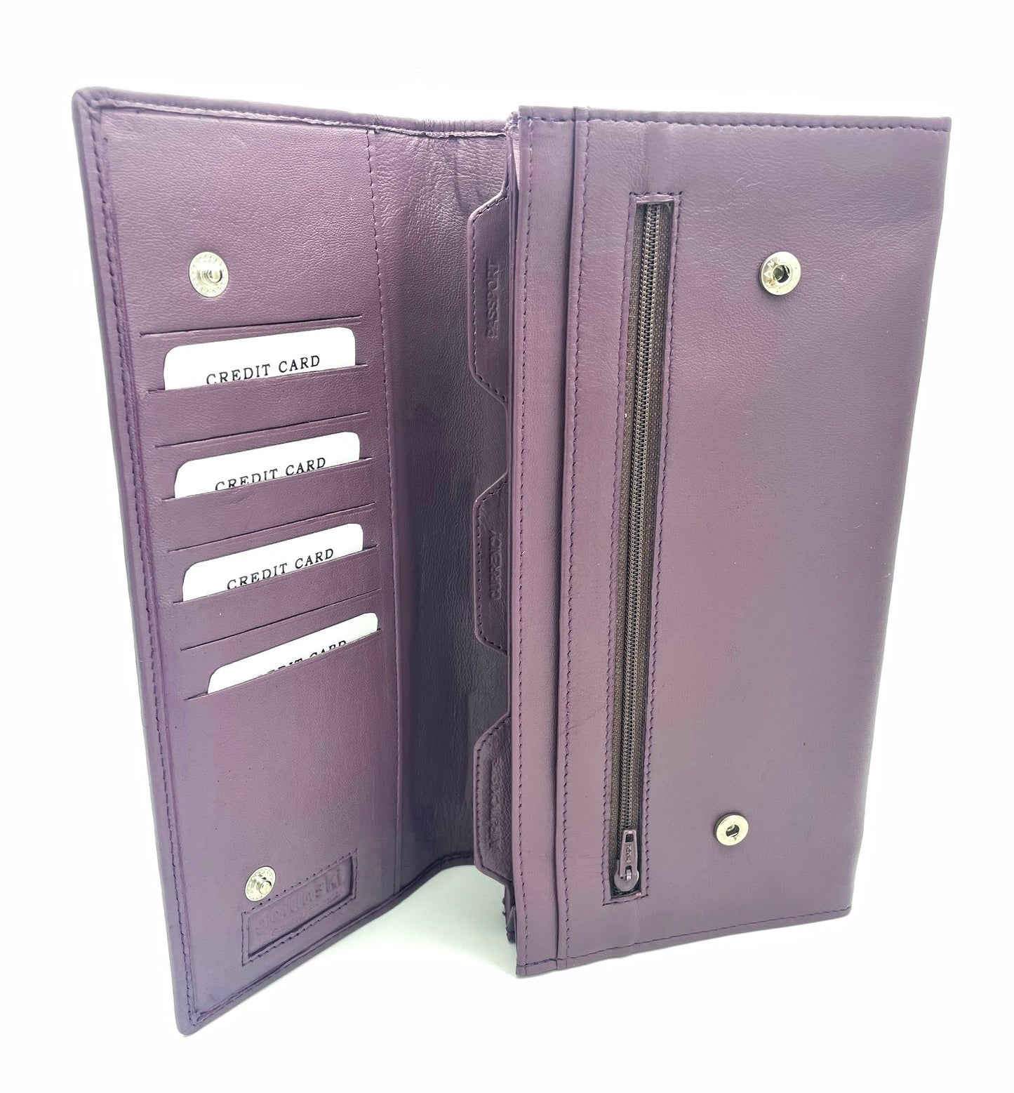 Leather Travel Wallet & Passport Holder Family Traveller In Grape - Dark Purple