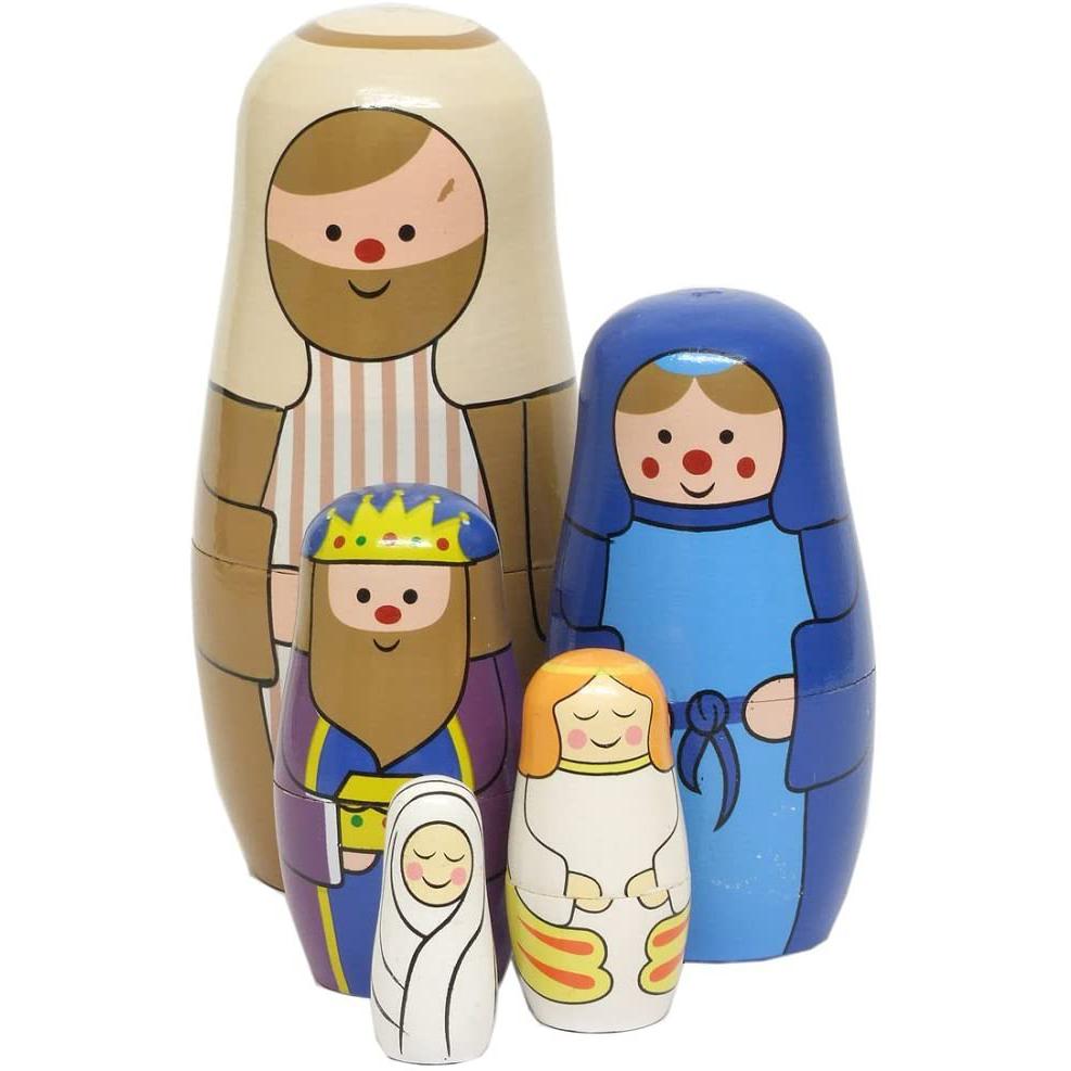 Nativity Wooden Russian Dolls Set 5 Pieces Nesting Dolls