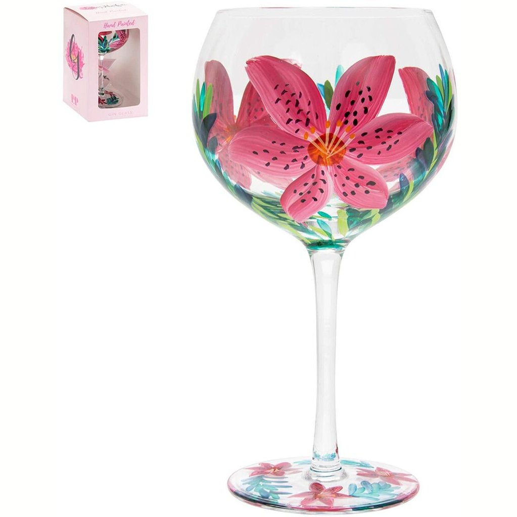 Lynsey Johnstone Handpainted Pink Lily Gin Glass