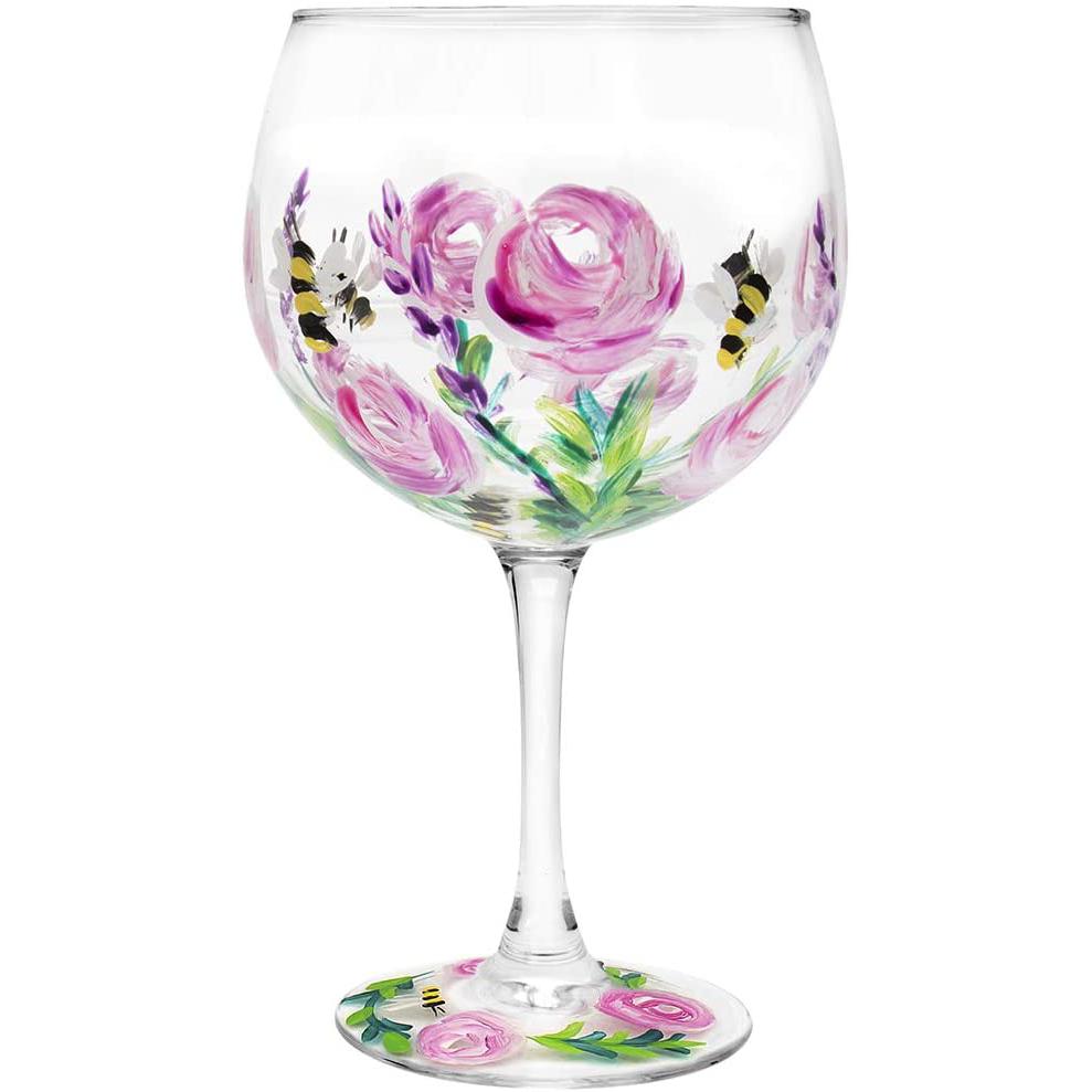 Lynsey Johnstone Handpainted Bees Flowers Gin Glass