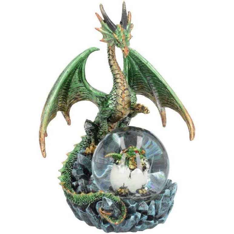 Green Gold Dragon Snowglobe Ornament Emerald Oracle Figurine