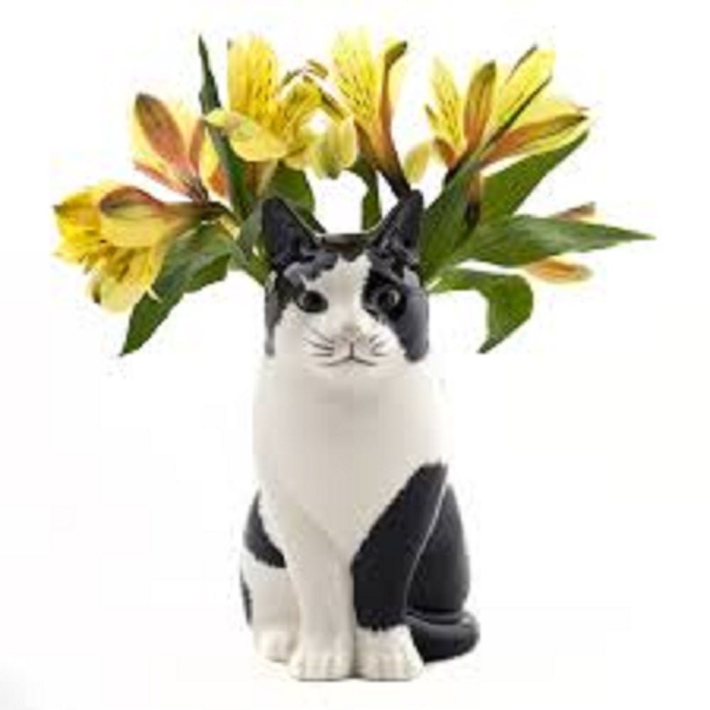 Barney Black & White Cat Large Flower Vase