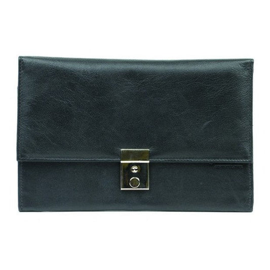 Leather Lockable Travel Wallet & Passport Holder In Black