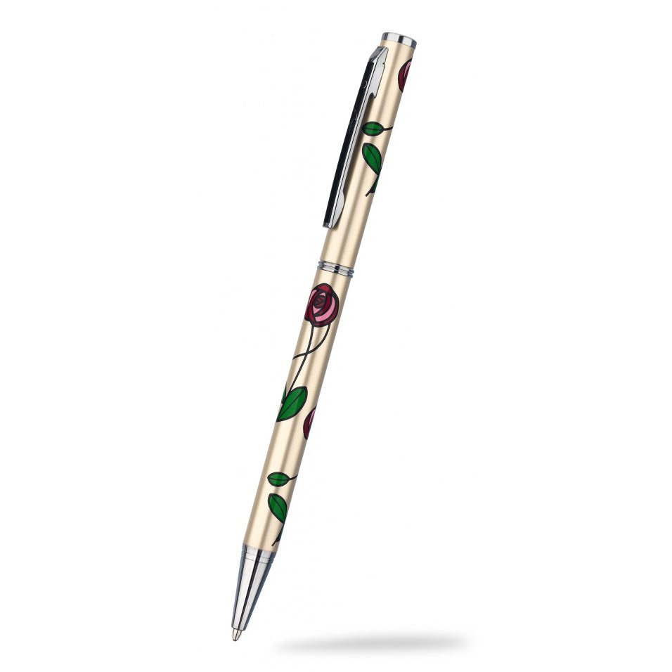 Champagne Mackintosh Rose Stem Design Slimline Ballpoint Pen