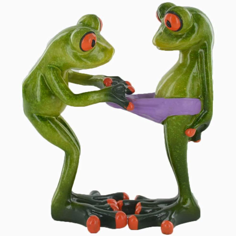 Comical Frogs Cheeky Pants Couple Small Resin Figurine