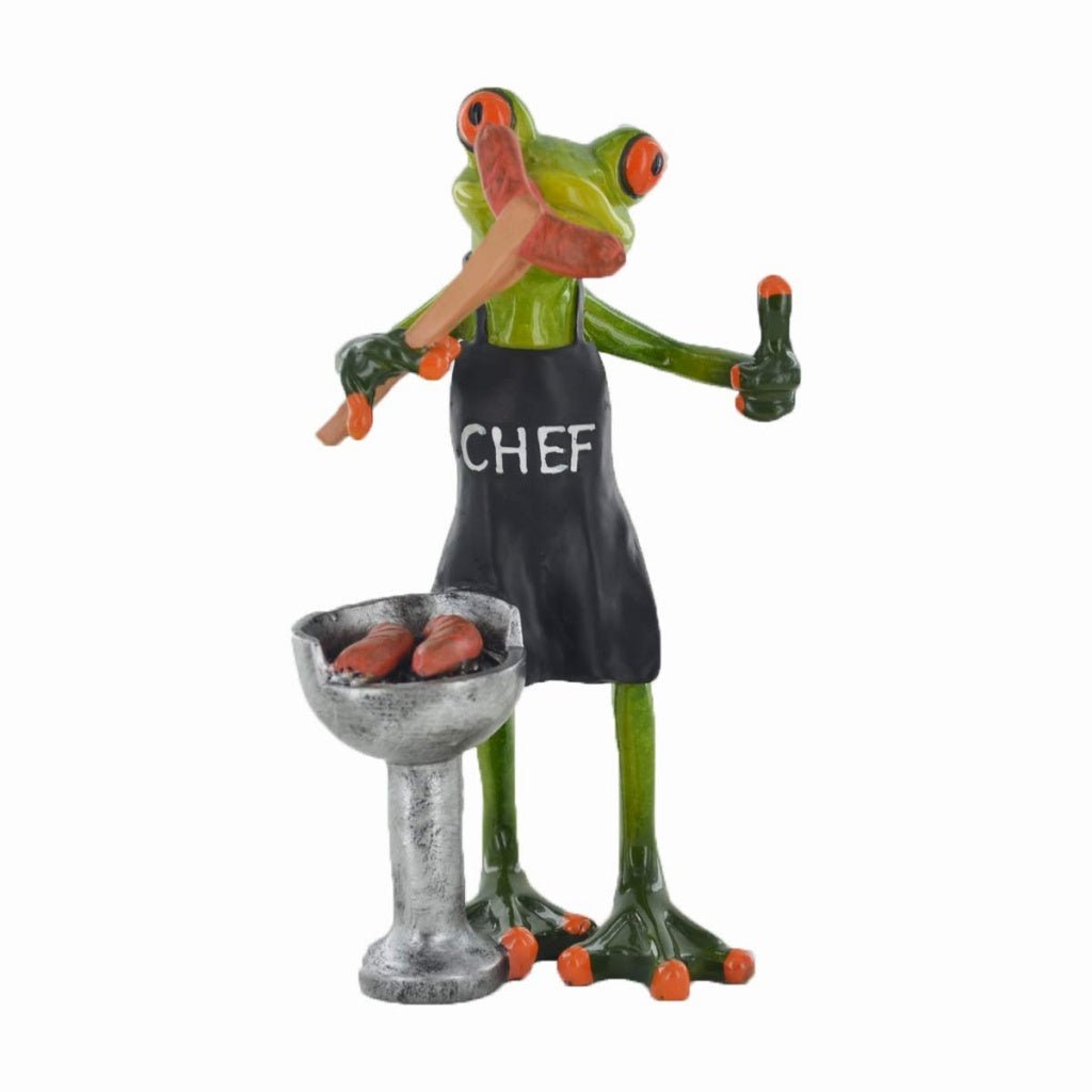 Comical Frogs BBQ Chef Small Resin Figurine