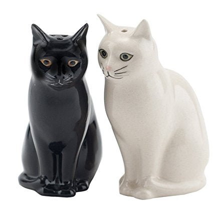 Daisy Lucky Black White Cat Salt Pepper Shakers Quail Ceramics