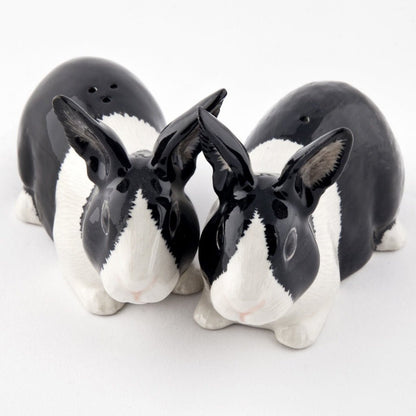 Black White Dutch Rabbit Salt Pepper Shakers Quail Ceramics