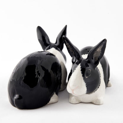 Black White Dutch Rabbit Salt Pepper Shakers Quail Ceramics