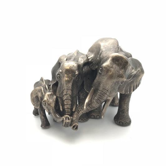 Family Of Three African Elephants In Cold Cast Bronze