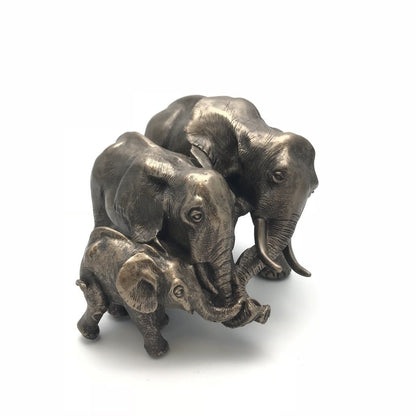 Family Of Three African Elephants In Cold Cast Bronze