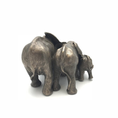 Family Three African Elephants Cold Cast Bronze
